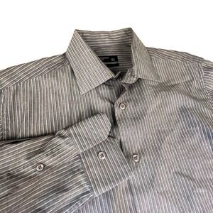 Cedarwood State Mens Slim Fit Pinstripe Button Down Shirt Grey Red 15.5 39cm